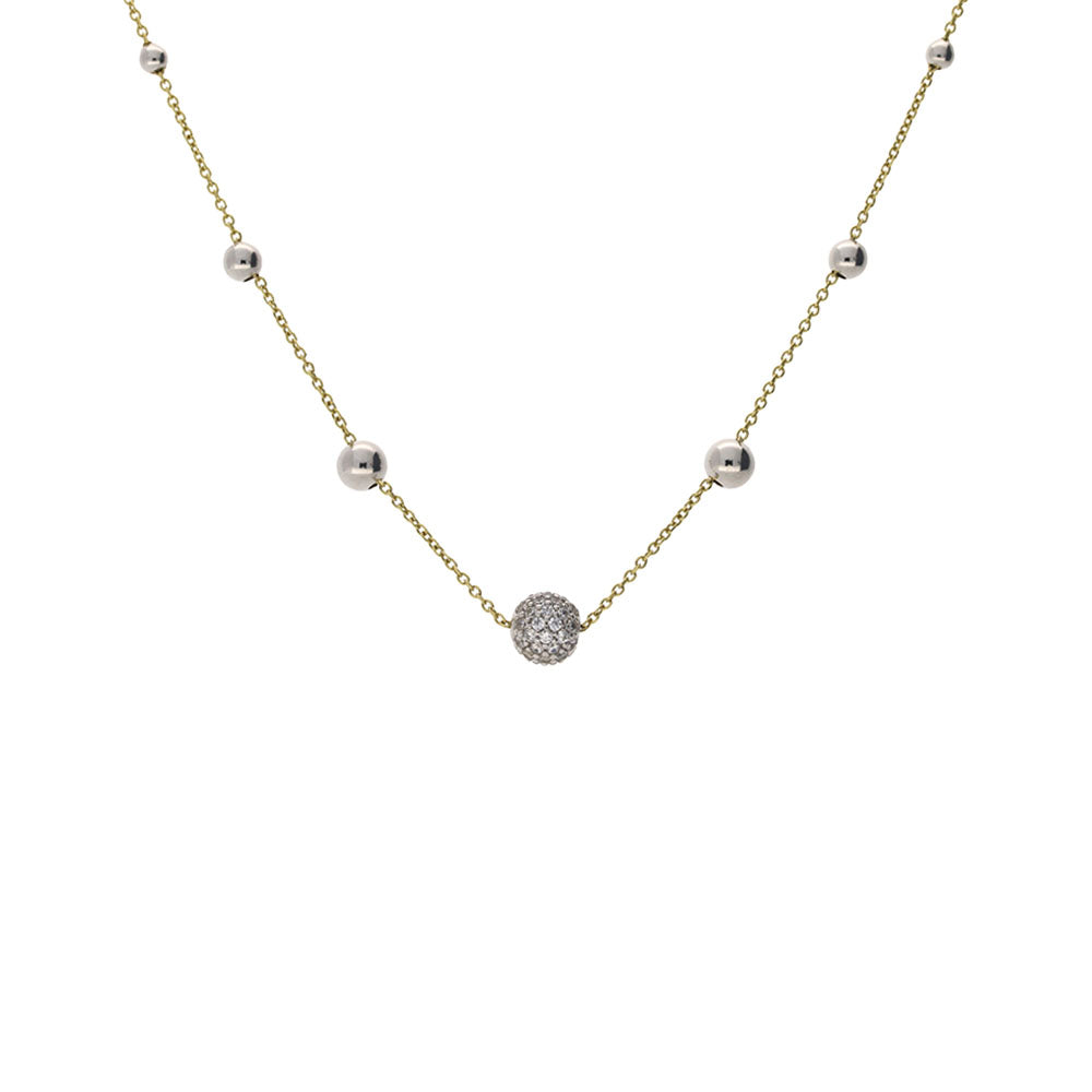 9ct Yellow And White Gold With Zirconia Round Beads Necklace – Keanes 