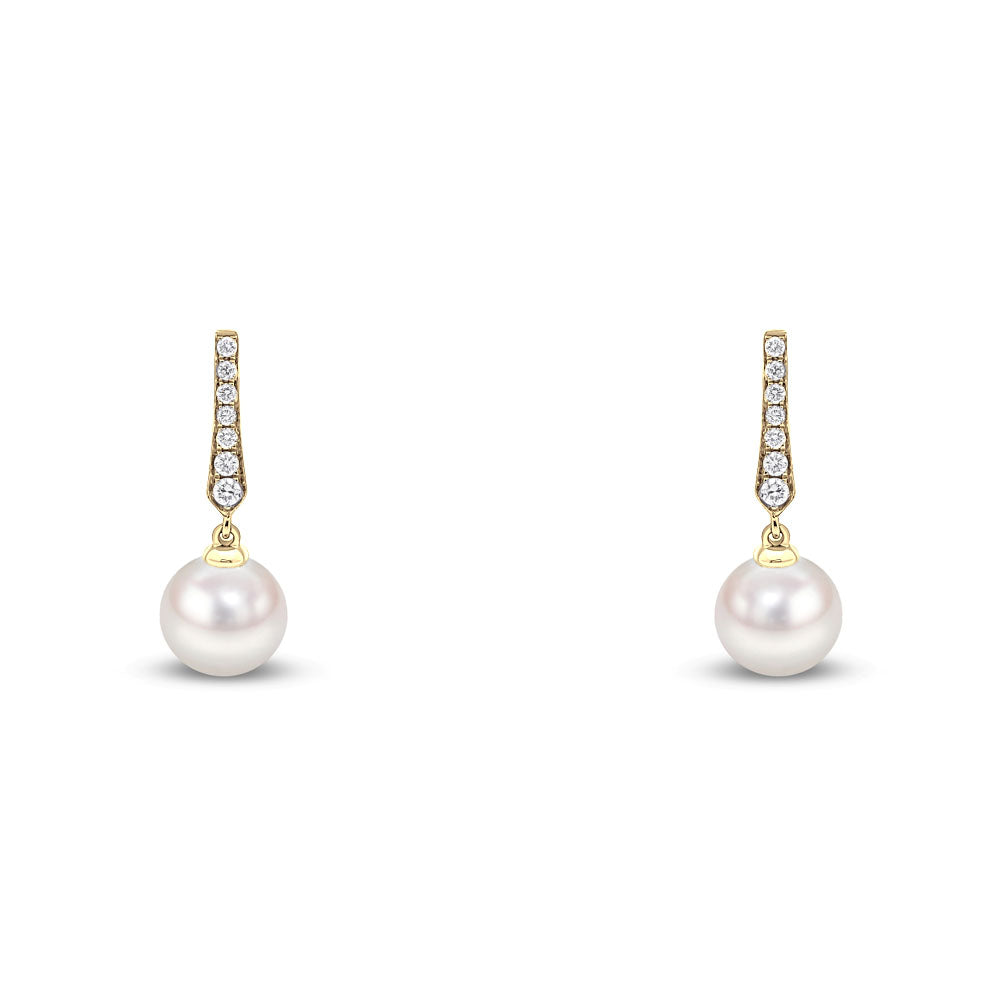 18ct Yellow Gold Pearl and Diamond Pave Bar Drop Earrings – Keanes ...