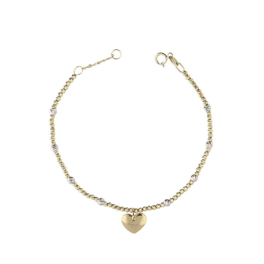 9ct Yellow Gold with 9ct White Gold Heart Charm Bracelet