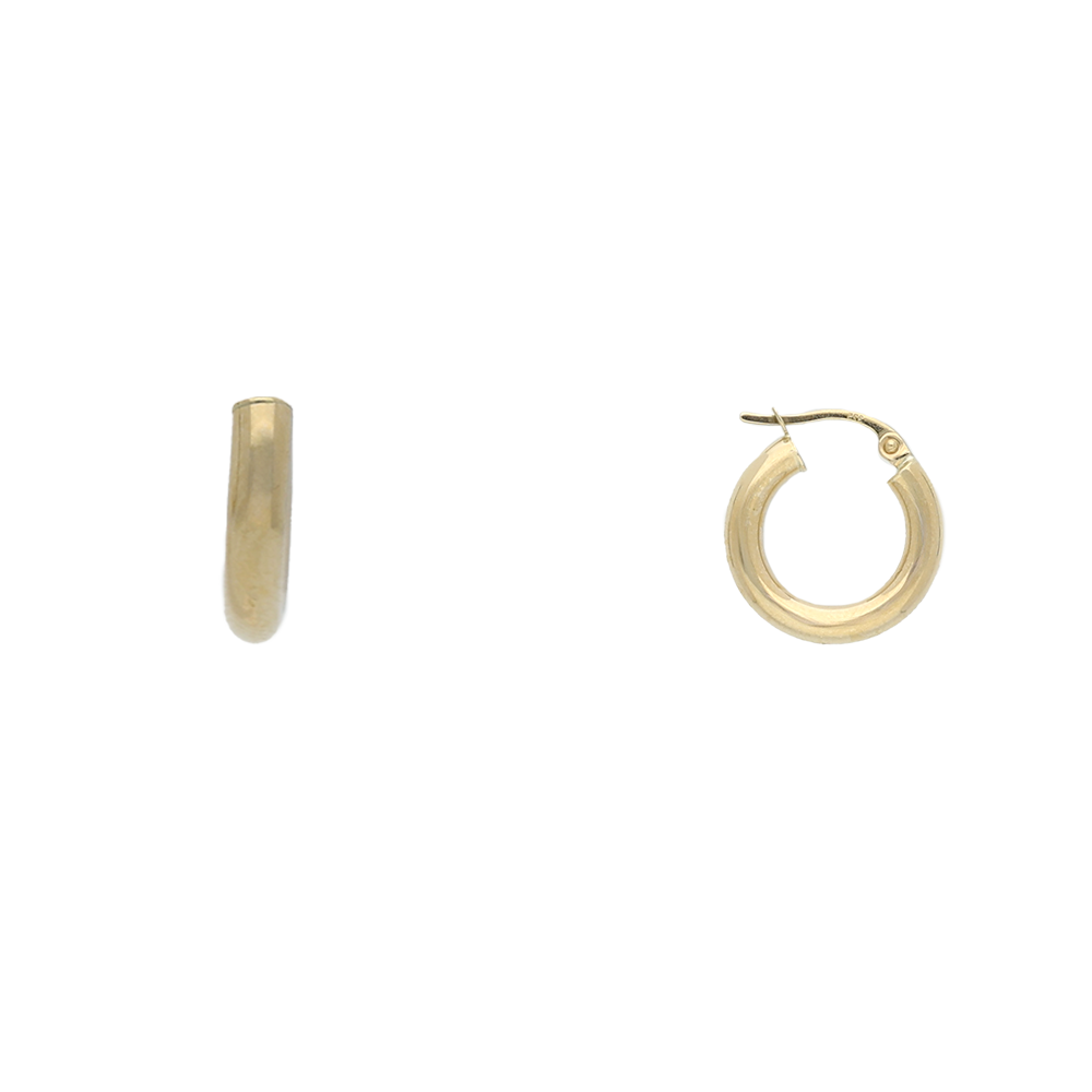 Yellow Gold Tube Hoop earrings with latch clasp