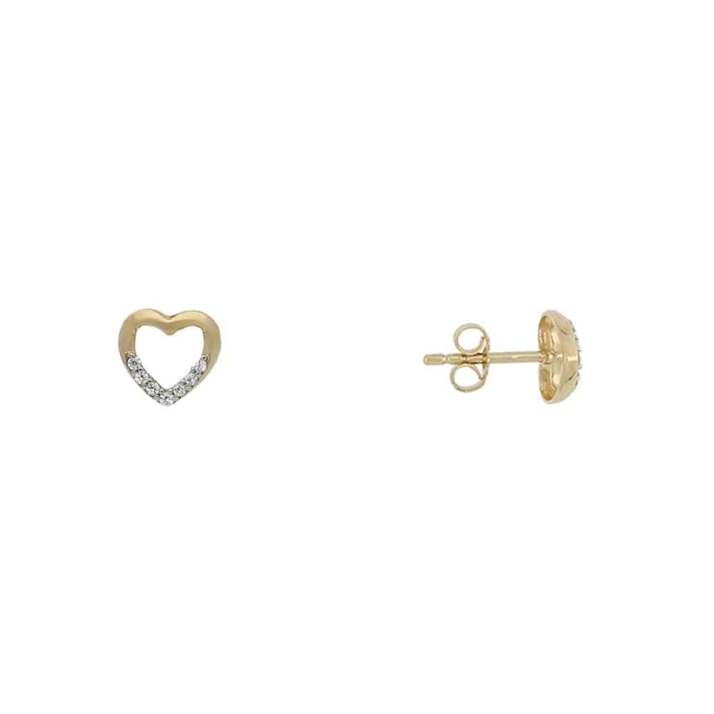 Yellow Gold Open Heart Earrings, showing butterfly clasp