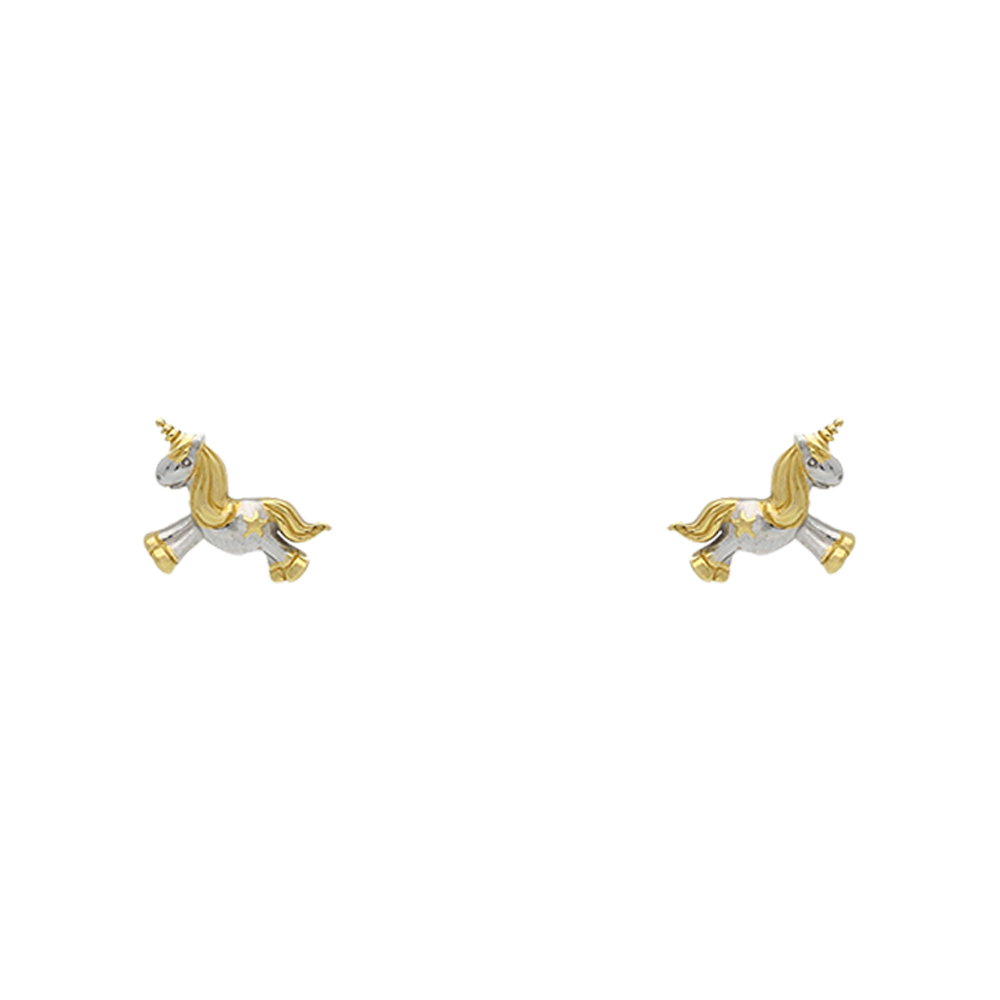 Sterling Silver leaping unicorn earrings with yellow gold accents hypoallergenic