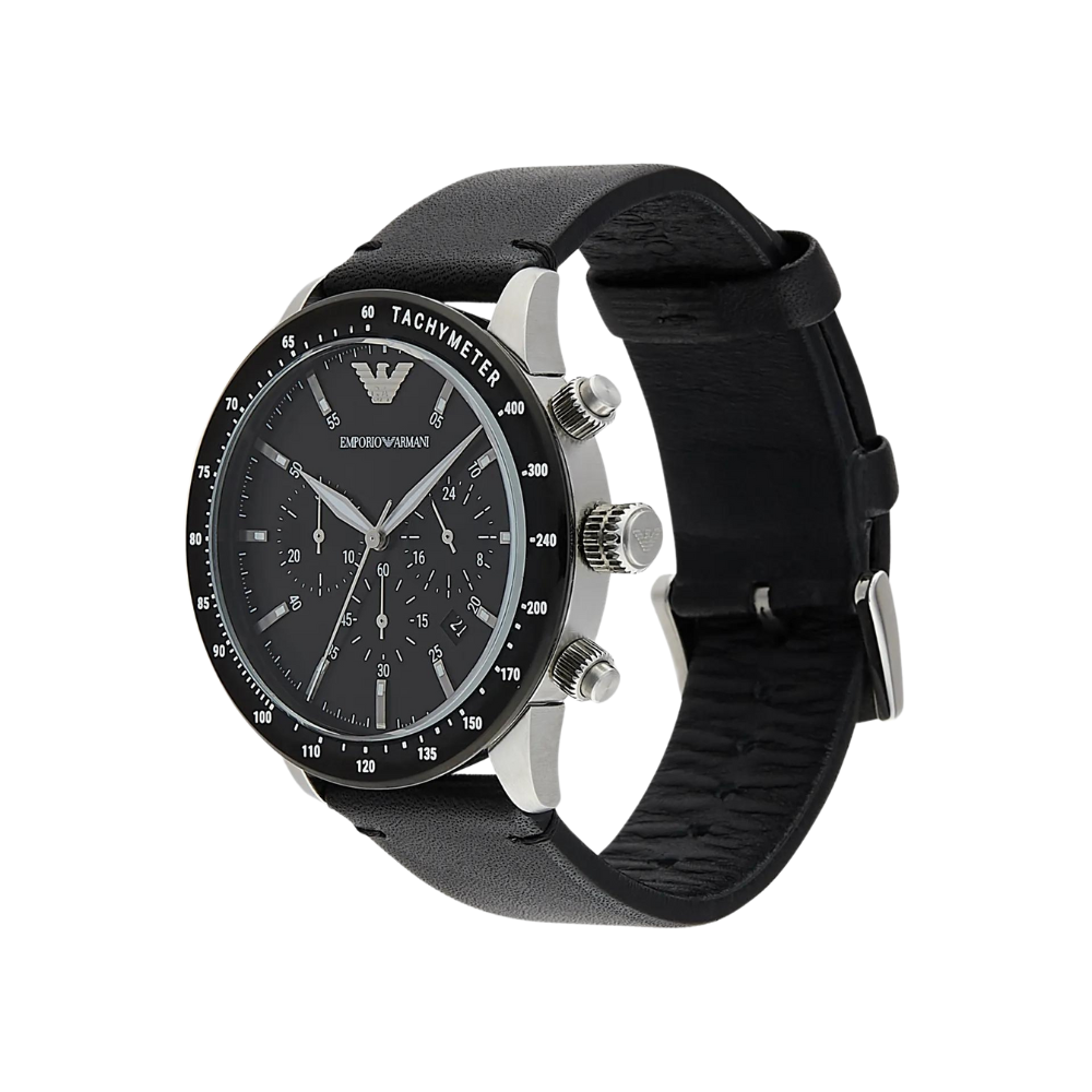 Emporio Armani Chronograph Jewellers Keanes Leather Watch Black –
