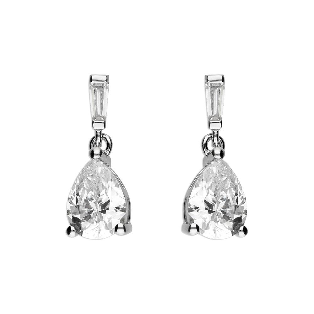 Arabella Cubic Zirconia Pear Halo Cluster Drop Earrings in Sterling Silver  - Macy's